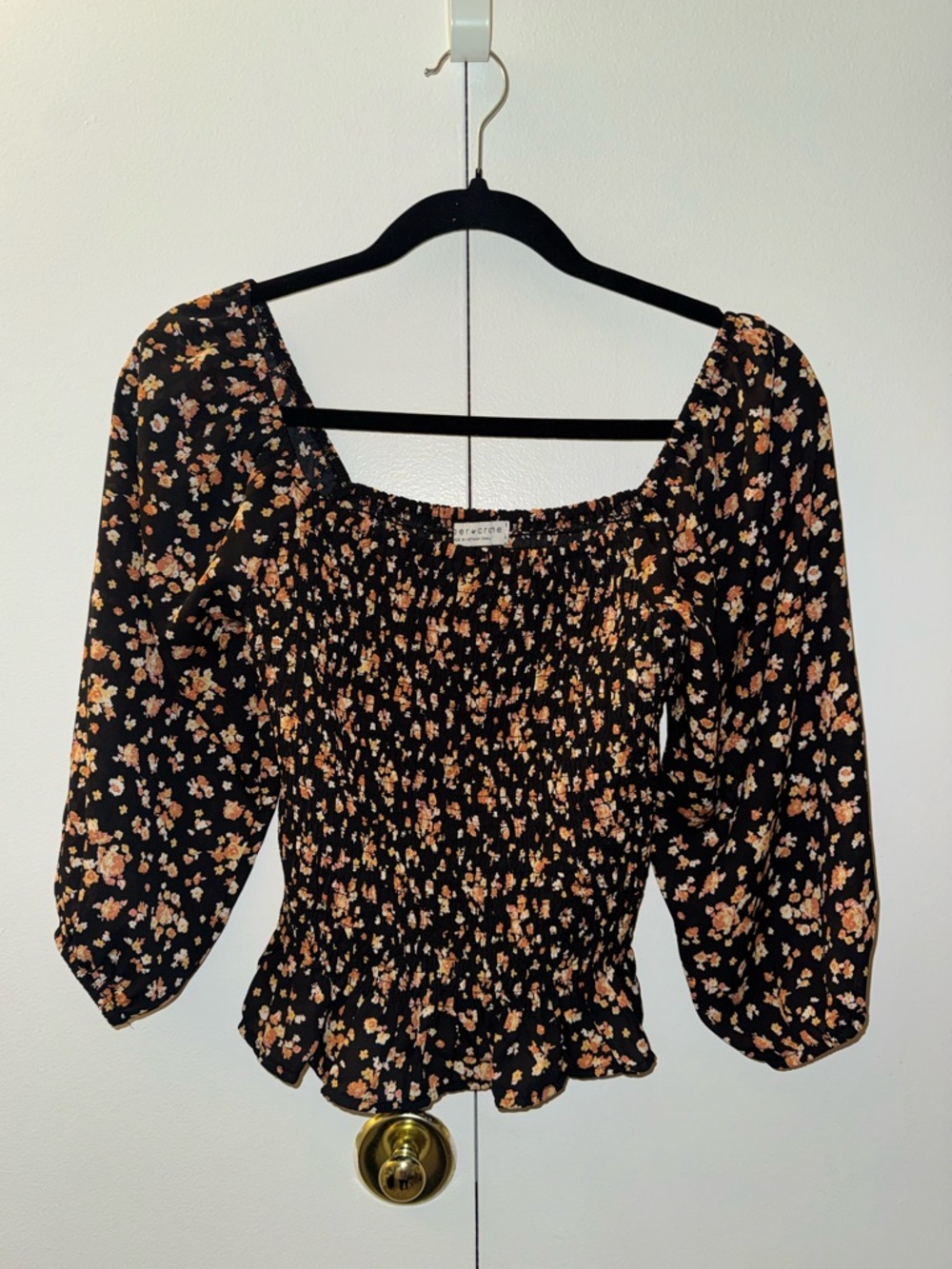 Floral Cropped Blouse | Black & Orange